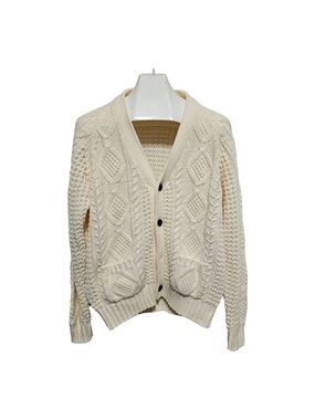 Vintage American Weekend Classic Cream Cable Knit Button Front Grandpa Cardigan
